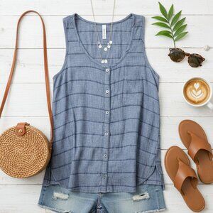 Mudd Blue Denim Striped Button Front Tank - Medium